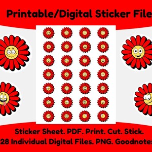 Stickers marguerite rouge : scrapbooking, calendriers, journaux intimes, incentives pour l'école/la salle de classe. PDF. Impression. Couper. Bâton. PNG. Fichiers numériques. Redimensionnable.