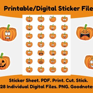 Adesivi di zucca: scrapbooking, calendari, diari, incentivi per la scuola/classe. PDF. Stampa. Taglia. Attacca. PNG. File digitali. Ridimensionabili.