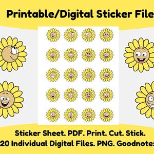 Sonnenblumen Sticker: Scrapbooking, Kalender, Journal, Schule/Klassenzimmer-Anreize. PDF-Datei. Drucken. Gesägt. Kleben. PNG. Digitale Dateien. Größenverstellbar.