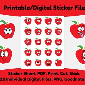 Red Apple Stickers: Scrapbooking, Kalender, Journal, Schule/Klassenzimmer-Anreize. PDF-Datei. Drucken. Gesägt. Kleben. PNG. Digitale Dateien. Größenverstellbar.