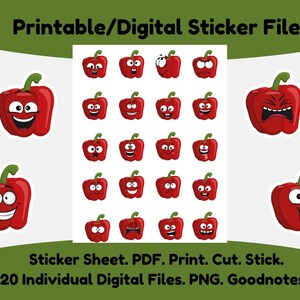 Autocollants de poivron.  Scrapbooking, calendriers, journaux, incentives pour l'école/la salle de classe. PDF. Impression. Couper. Bâton. PNG. Fichiers numériques. Redimensionnable.