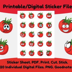 Stickers tomates : scrapbooking, calendriers, journaux intimes, incentives pour l'école/la salle de classe. PDF. Impression. Couper. Bâton. PNG. Fichiers numériques. Redimensionnable.
