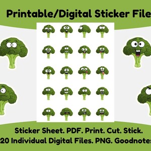 Brokkoli Stickers: Scrapbooking, Kalender, Journal, Schule/Klassenzimmer-Anreize. PDF-Datei. Drucken. Gesägt. Kleben. PNG. Digitale Dateien. Größenverstellbar.