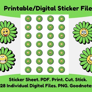 Stickers marguerites vertes : scrapbooking, calendriers, journaux intimes, incentives pour l'école/la salle de classe. PDF. Impression. Couper. Bâton. PNG. Fichiers numériques. Redimensionner.