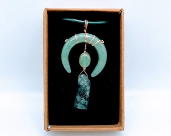 Fortune" | Raw Emerald & Aventurine Necklace Bracelet Earrings | Love, Joy, Clairvoyance, Prosperity