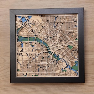 Dallas Texas Wood Layered Laser Cut City Map | 5th Anniversary Gift | Travel Gift | Unique Wall Art