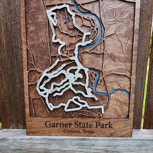 Custom Texas State Park Map | Labeled Trail Top Layer | Pick Any Park | White or Green Trail Option | 4-Layer Laser Engraved Wood Art