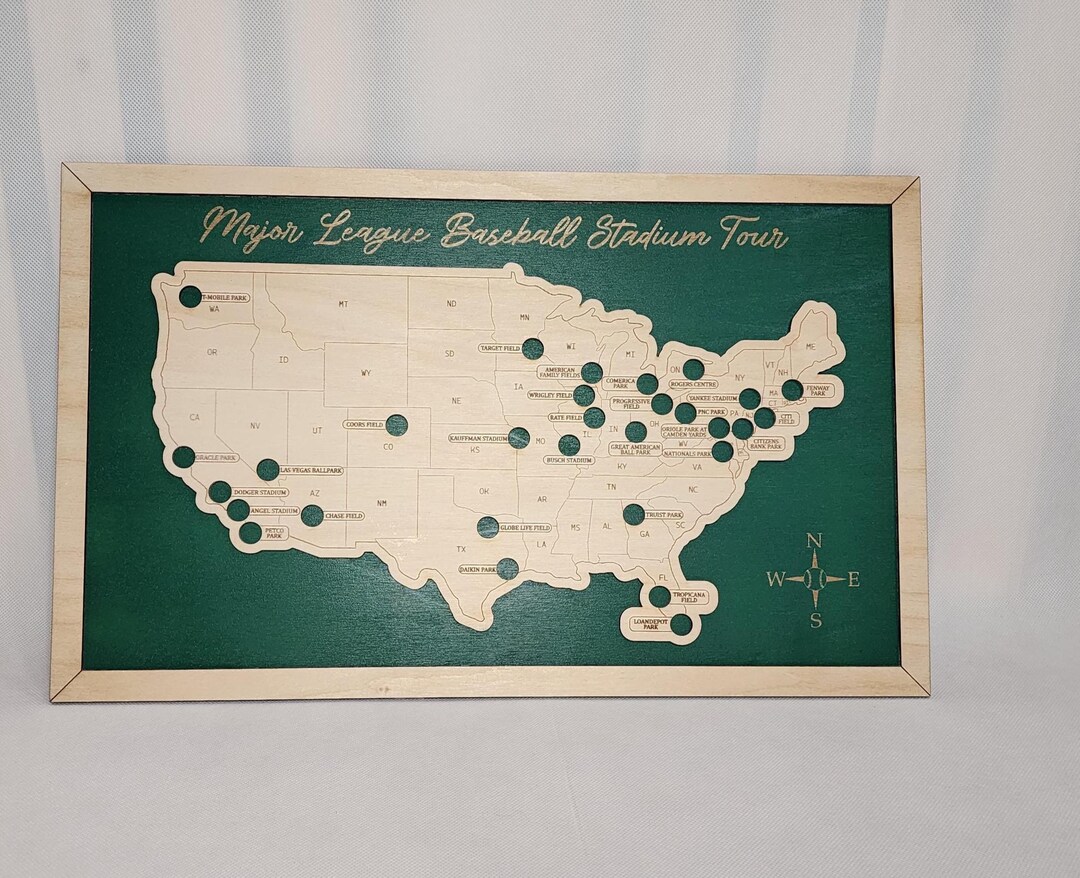 Baseball Stadiums Tracker Map – Engraved Wooden Ballpark Map - Etsy