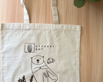 Handmade Otter Canvas Tote Bag | Screen printed reusable canvas tote | Original Design Otter Tote Bag