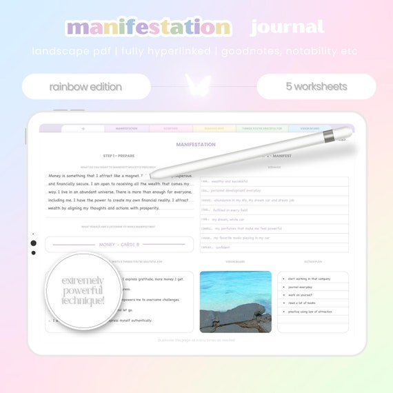 Digital Manifestation Journal | Goodnotes Notability Planner | Affirmation | Vision Board | Law of Attraction Worksheets Templates Workbook