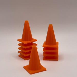 10 Mini Traffic Cones, 15 Micro Traffic Cones, 30mm or 20mm Tall, Orange / Neon Green, Plastic, Basic and Fancy