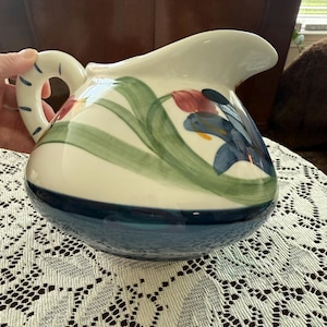 Vintage Gail Pittman Annabella Pitcher, Hand-Painted Ceramic Floral Art Pottery