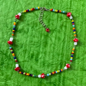 Red mushrooms rainbow necklace