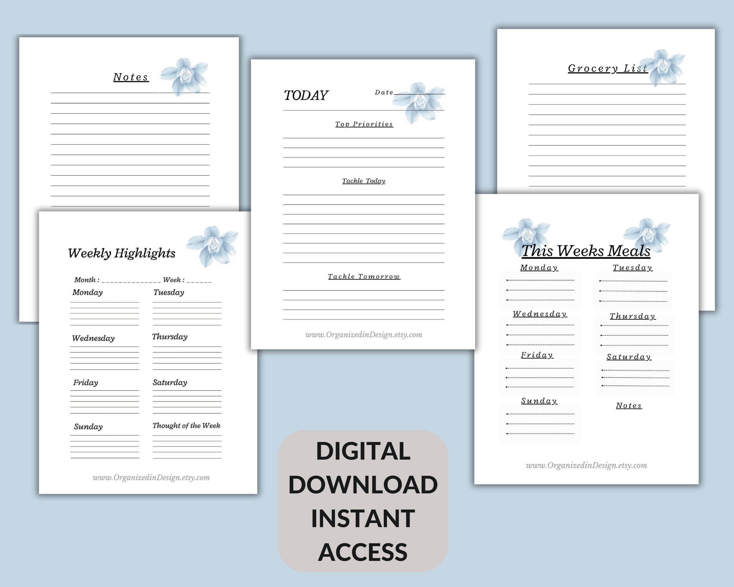 Blue Floral Printable Planner Inserts - Etsy