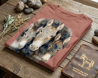 Camiseta de mujer con estampado de burros en acuarela, regalo ideal. Camiseta de corte relajado.