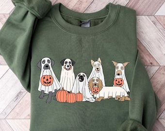 Halloween Sweatshirt, Halloween Sweater, Happy Halloween, Retro Spooky Season, Ghost Sweatshirt,Halloween Dog Sweatshirt,Ghost Dog Shirt