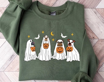 Halloween Sweatshirt, Halloween Sweater, Happy Halloween, Retro Spooky Season, Ghost Sweatshirt,Halloween Dog Sweatshirt,Ghost Dog Shirt