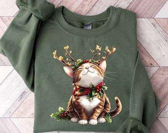 Christmas Cat Sweatshirt, Cat Lover Gift For Christmas, Christmas Sweatshirt, Holiday Sweatshirt, Cat Mommy Shirt