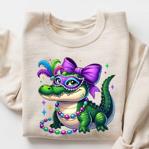Mardi Gras Crocodile Sweatshirt, Women Mardi Gras Sweatshirt, Mardi Gras Alligator Shirt, Fat Tuesday Shirt, Mardi Gras Carnival Shirt