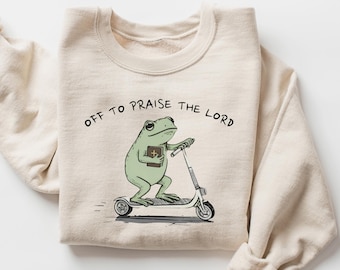 Funny Christian Sweatshirt, Praise The Lord Frog Crewneck, Religious Humor Shirt, Faith Based Gift, Jesus Apparel For Women And Men