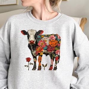 Floral Cow Sweatshirt, Cowgirl Shirt, Cow Lover Shirt, Farming Shirt, Farm Girl Shirt, Cow Lover Gift, Farm Shirt, Country Shirt, Dairy Farm