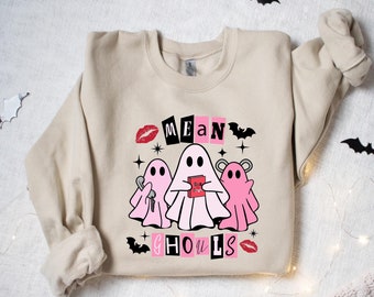On Wednesday We Wear Pink Halloween Sweatshirt, Cute Pink Ghost T-Shirt, Mean Girls Halloween Tee, Boo Book Halloween Sweater
