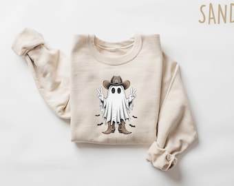 Cowboy Ghost Sweatshirt Western Halloween Crewneck, Retro Spooky Ghost Shirt, Howdy Halloween Gift, Peace Sign Ghost Tee, Country Fall Top