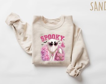 Pink Halloween Sweatshirt Crewneck, Spooky Glam Pasteloween Shirt, Girly Ghost Preppy Apparel, Coquette Aesthetic Halloween Gift