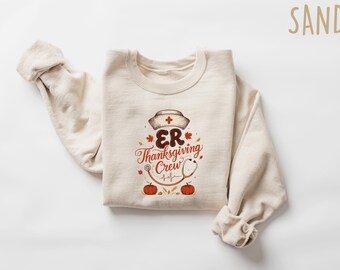 ER Thanksgiving Crew Sweatshirt Medical Nurse Crewneck, Autumn Holiday Shift Shirt, Emergency Dept Gift Tee, Retro Fall Medical Apparel