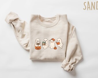 Bookish Ghost Sweatshirt Halloween Crewneck, Reading Ghost Shirt, Book Lover Gift, Librarian Spooky Season Tee, Cozy Autumn Apparel