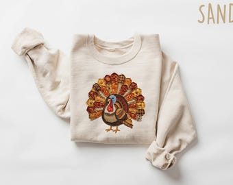 Patchwork Turkey Sweatshirt, Turkey Thanksgiving Sweater, Farmhouse Fall Tee, Thanksgiving Turkey Shirt, Fall Season Shirt