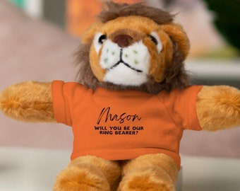 Propuesta de portador de anillos León / Regalo de portador de anillos personalizado / Propuesta de portador de anillos personalizada Animal de peluche