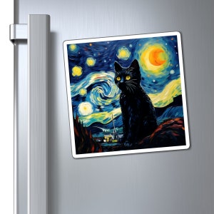 Artistic Painting Cat Magnet, Van Gogh Funny Cat Starry Night Decor, Unique Home Accessory, Perfect Cat Lover Gift Idea