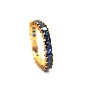 2.80 Ct Yellow Gold Square Natural Sapphire Eternity Wedding Band Ring 18Kt