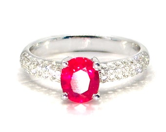 8600 1.77Ct Oval Ruby and Pave Diamond Cocktail Ladies Ring 18Kt White Gold