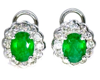 7800 5.15Ct White Gold Emerald and Diamond Stud Women's Earrings 14Kt