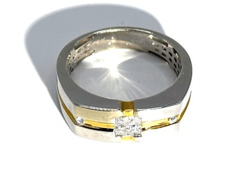 0.75Ct Two Tone Men's Solitaire Diamond Ring 14Kt