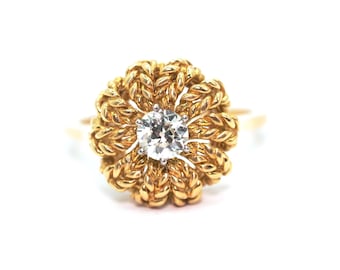 0.38 Ct Natural Diamond Antique 18kt Yellow Gold Solitaire Ring