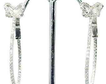 7500 1.00Ct White Gold Butterfly Fashion Diamond Hoop Earrings 14Kt