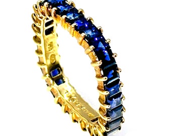 4900 3.50Ct Yellow Gold Square Sapphire Eternity Wedding Band Ring 18KT