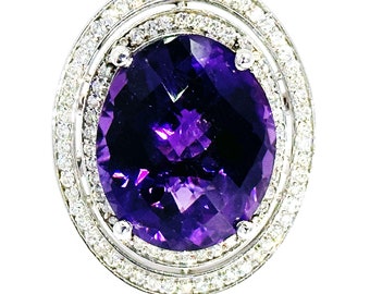 22500 36.57Ct White Gold Oval Amethyst and Diamond Fashion Cocktail Ring 14Kt