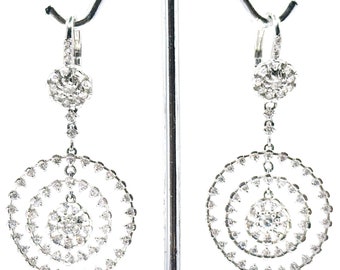 7900 2.00Ct White Gold Four Row Circle Diamond Hanging Earrings 14Kt
