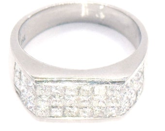 4900 1.90Ct White Gold Invisible Three Row Diamond Fashion Ring 18Kt