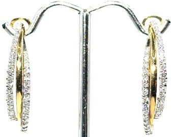 4900 2.00Ct Fancy Three Row Two-Tone Diamond Hoop Earrings 14Kt F VS2