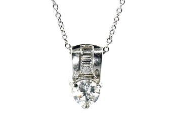 6900 0.60Ct .950 Platinum Baguette and Round Diamond Solitaire Necklace Pendant