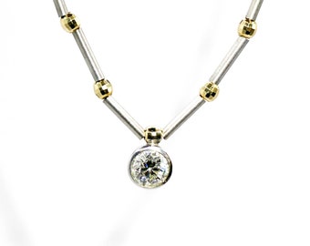 5990 0.72Ct Yellow and White Gold Diamond Solitaire Bezel Necklace 14Kt