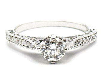4800 0.90Ct Antique Style Engagement Ring 14Kt White Gold
