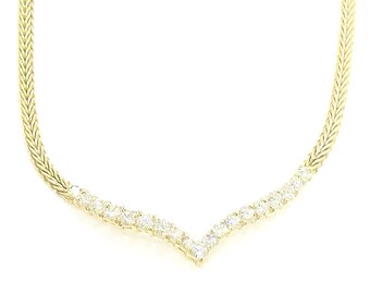 4900 0.90Ct V-Shape Diamond Flexible Necklace F-VS 14Kt Yellow Gold