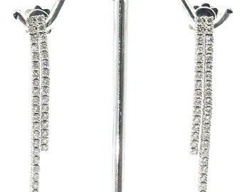 5500 1.00Ct White Gold Two Row Diamond Fashion Women's Hanging Earrings 14Kt