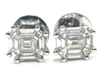 5900 1.00Ct White Gold Cushion Diamond Studs Earrings 14Kt